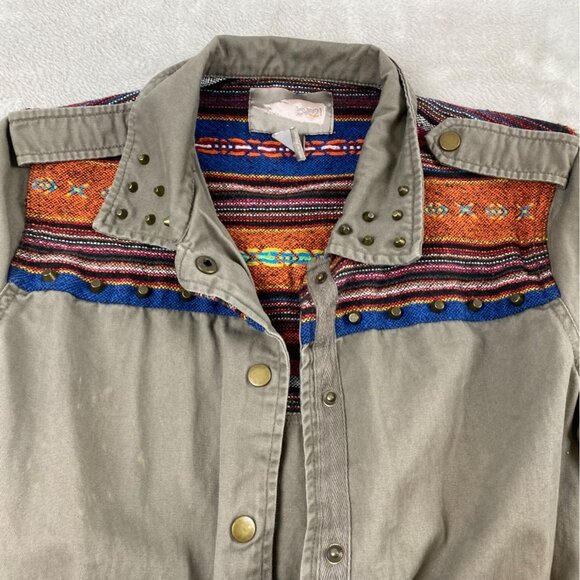 Love 21 Women's Military Field Jacket Small Tribal Embroidered Aztek Tie-Waist - Picture 5 of 16